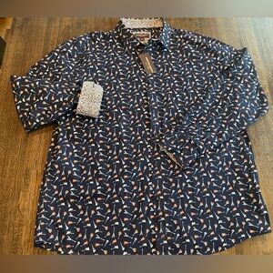 NWT Johnston & Murphy Navy Guitar Button Down Shirt - Size XL